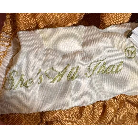 Popcorn Top Gold Tan Bubble Crinkle Super Stretchy Shirt Short Sleeve 90s Y2K - Picture 9 of 10